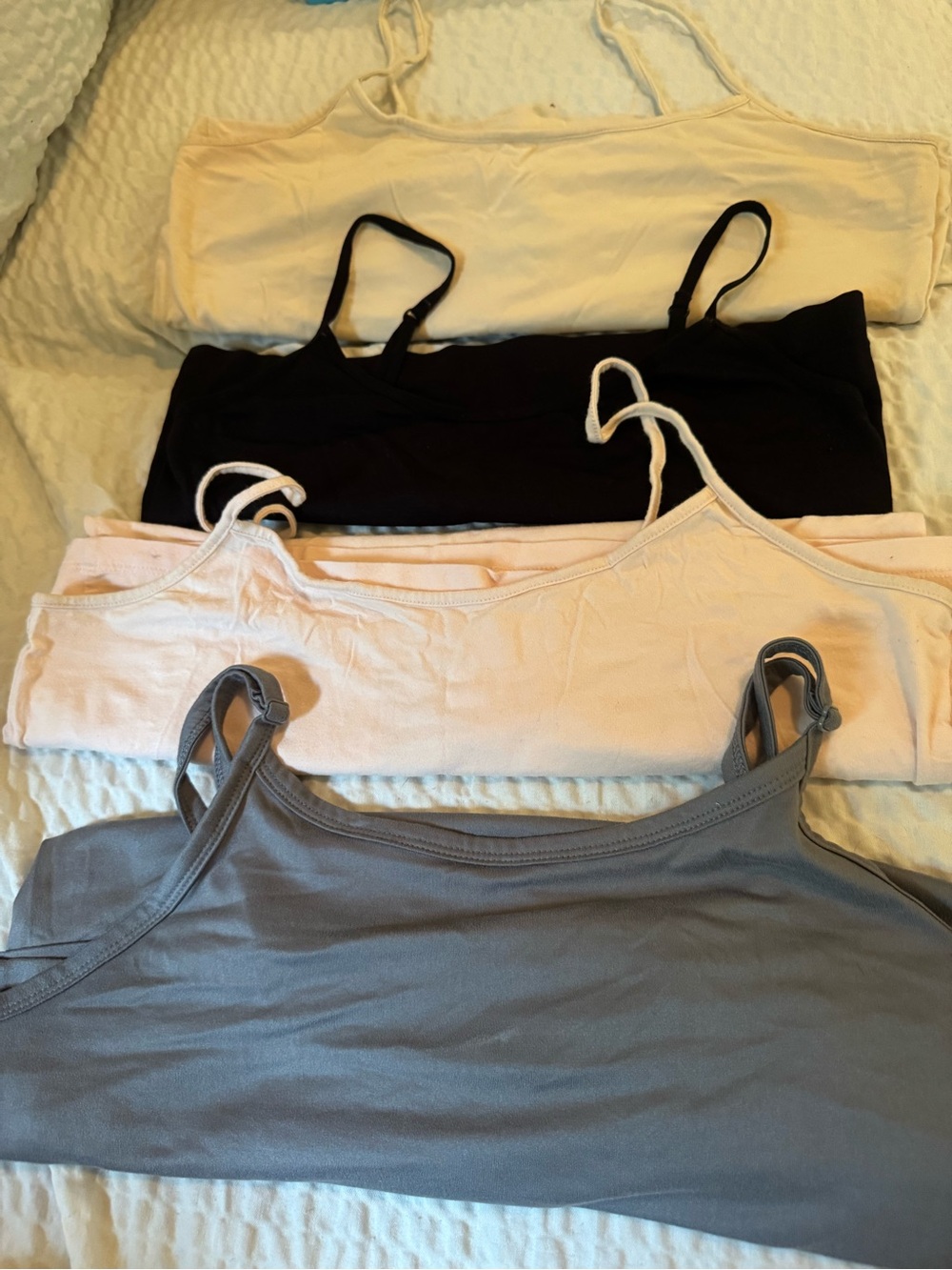 Pack of 4 Spaghetti Strap Crop Tops - Cream, Black, Blush, Slate l-xl